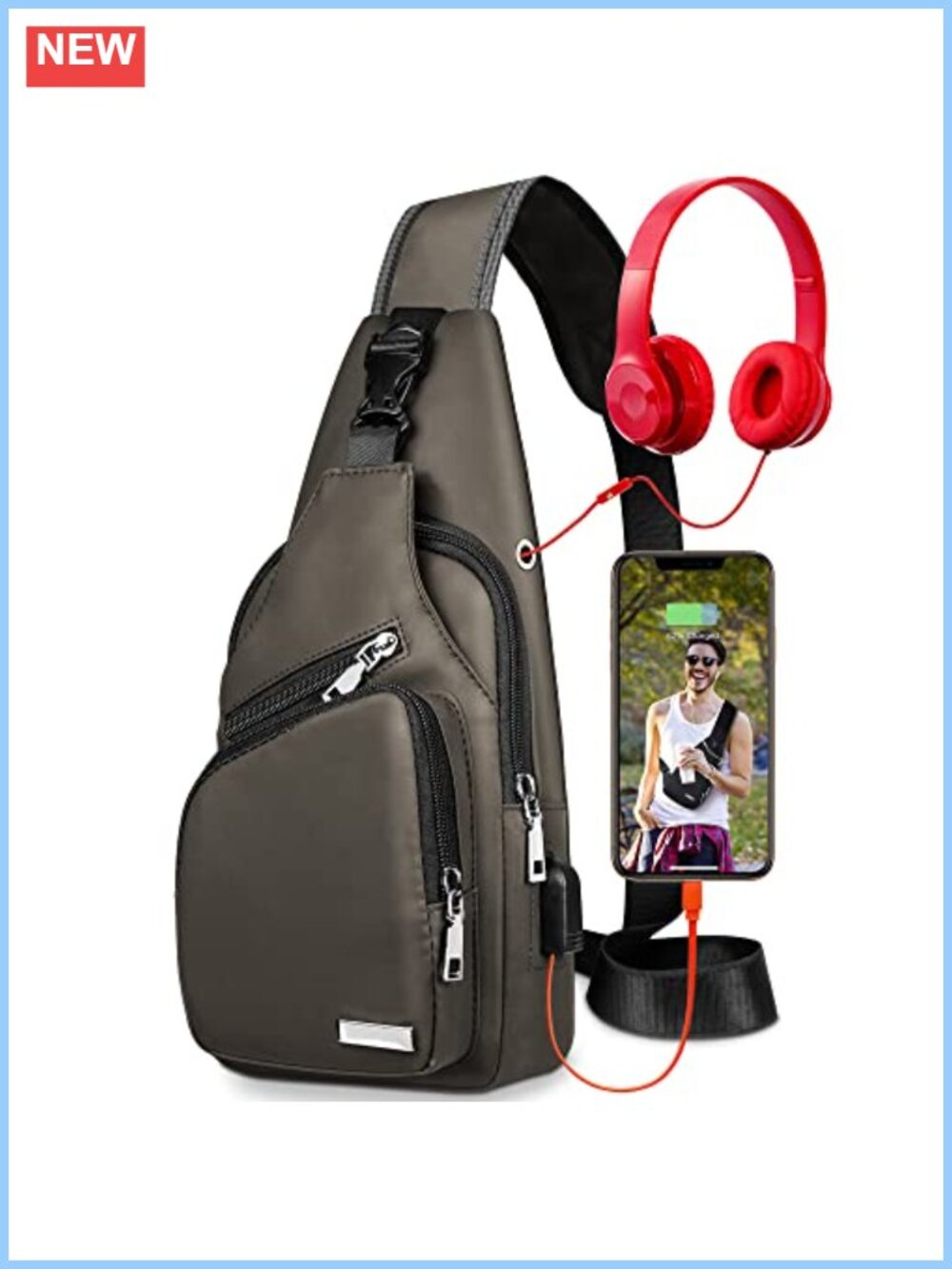 Waterproof PU Leather Sling Bag Crossbody Backpack Multipurpose Hiking Daypack